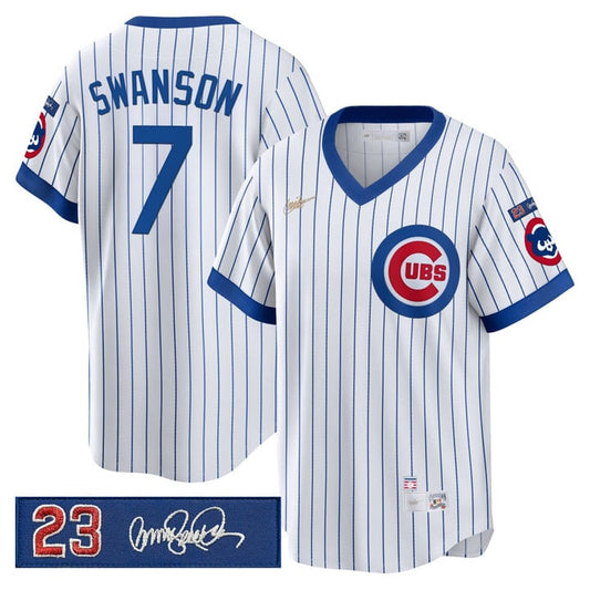 Dansby Swanson Jersey #7 Chicago Cubs Ryne Sandberg Tribute Patch Stripes