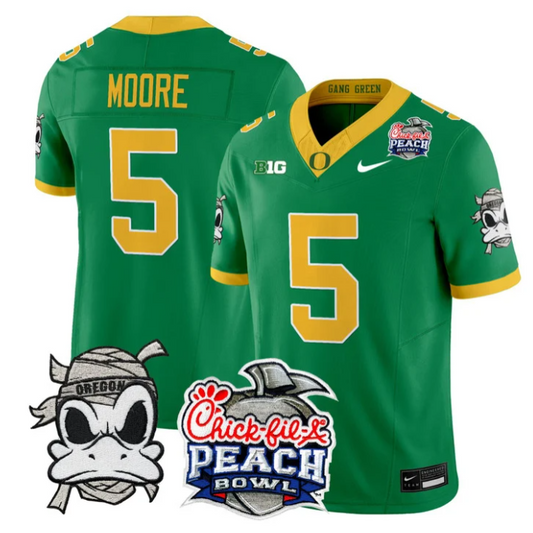 Dante Moore Jersey #5 Oregon Ducks Mummy Duck 2026 Peach Bowl Stitched Green