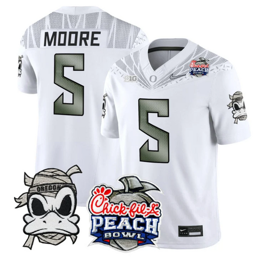 Dante Moore Jersey #5 Oregon Ducks Mummy Duck 2026 Peach Bowl Stitched White