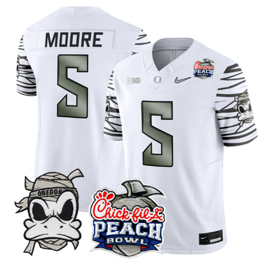 Dante Moore Jersey #5 Oregon Ducks Mummy Duck 2026 Peach Bowl White Limited