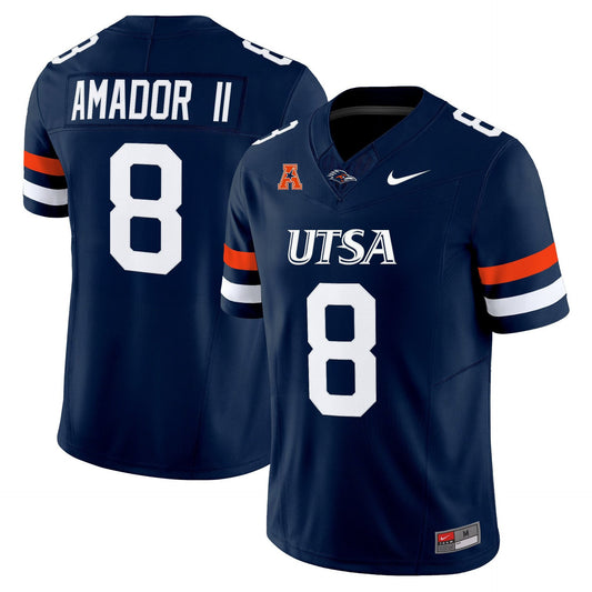 David Amador II Jersey #8 UTSA Roadrunners 2025 Vapor Limited Stitched Navy