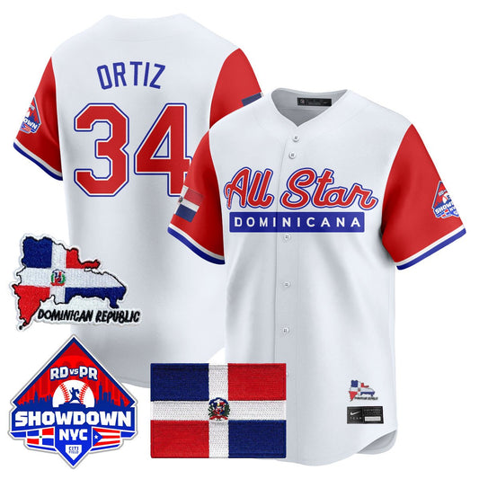David Ortiz Jersey #34 Dominican Republic Baseball All-Star 2025 Red Sleeves