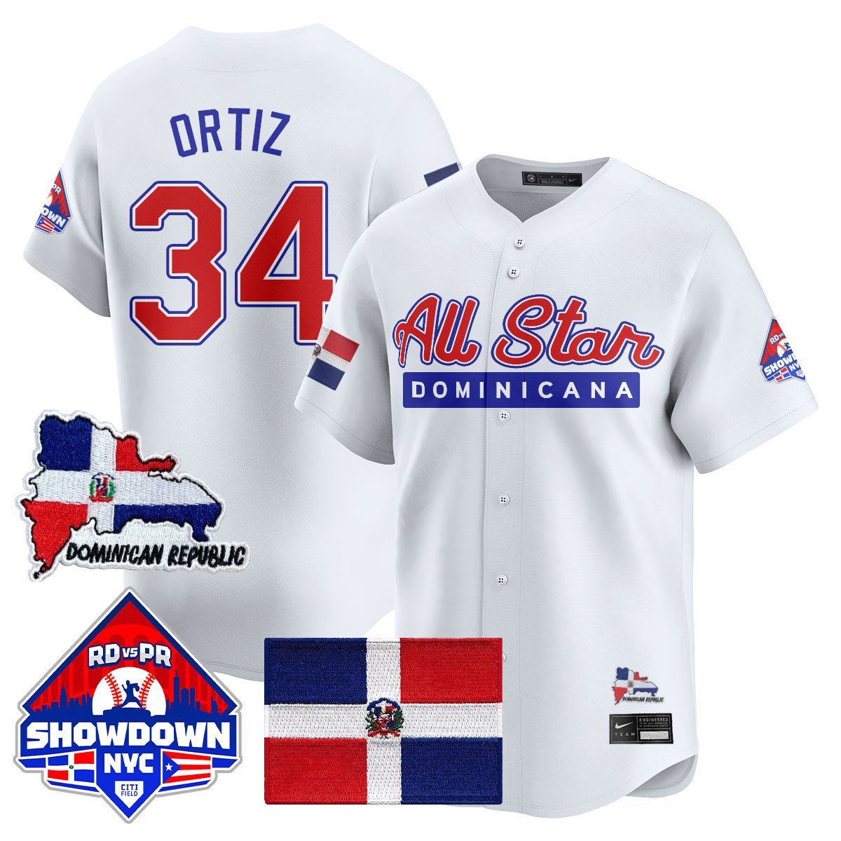 David Ortiz Jersey #34 Dominican Republic Baseball All-Star 2025 White