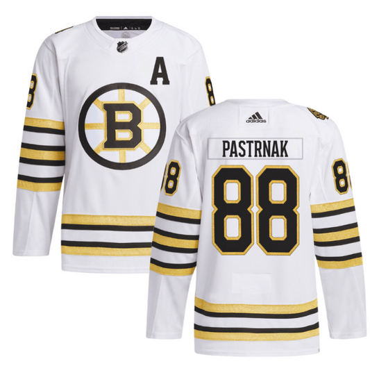 David Pastrňák 88 Boston Bruins 100th Anniversary Primegreen Away Men Jersey White