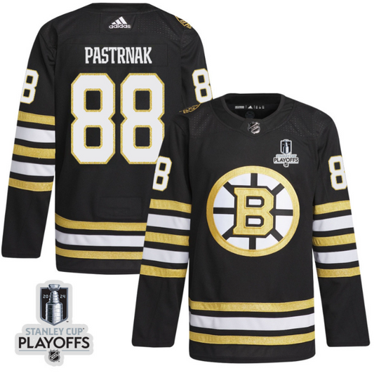David Pastrnak 88 Boston Bruins 2024 NHL Playoffs Patch Home Jersey - Men, Black