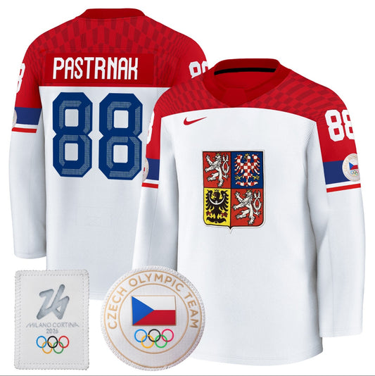 David Pastrnak Jersey #88 Czechia Olympic 2026 Premium Hockey Stitched White