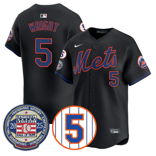 David Wright Jersey #5 New York Mets Hall of Fame Gold Stitched Black