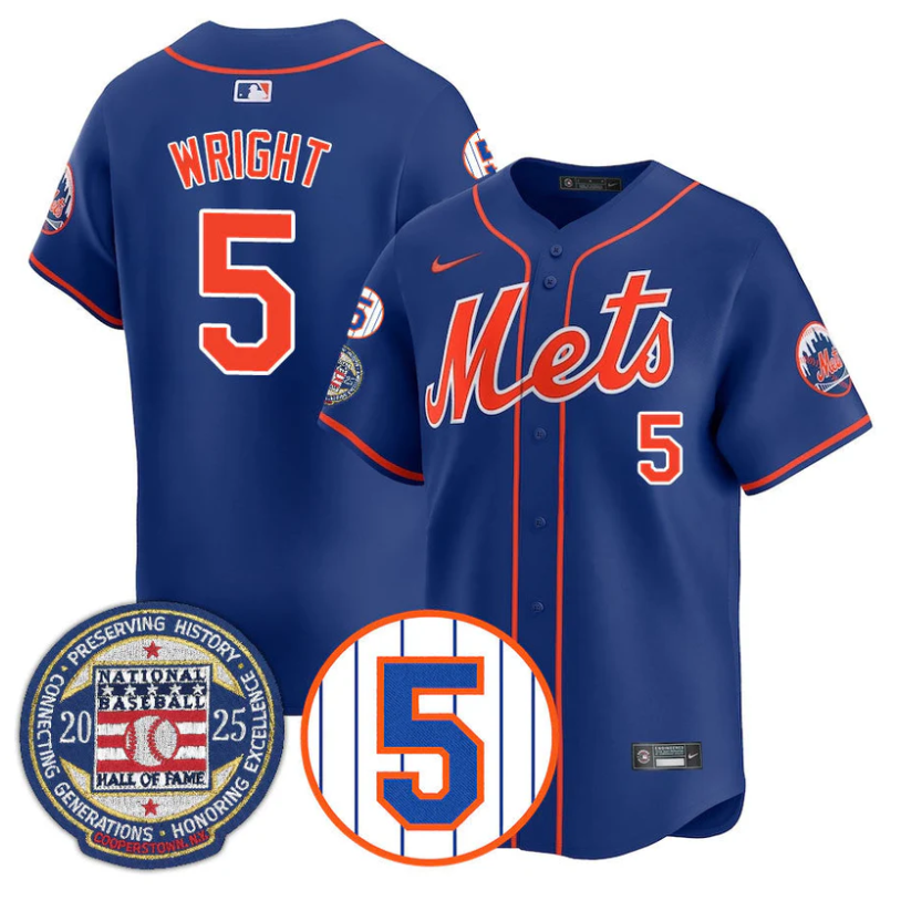 David Wright Jersey #5 New York Mets Hall of Fame Gold Stitched Royal