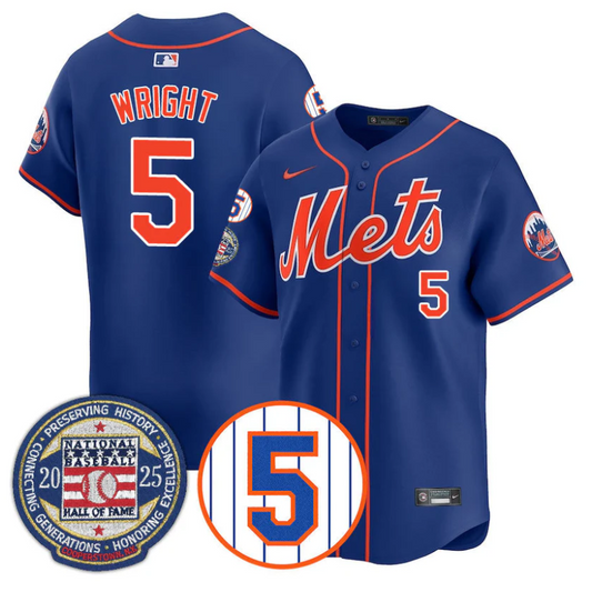 David Wright Jersey #5 New York Mets Hall of Fame Gold Stitched Royal