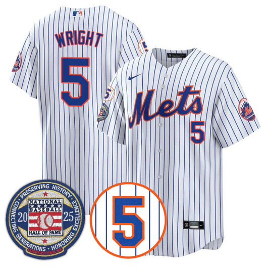 David Wright Jersey #5 New York Mets Hall of Fame Gold Stitched White