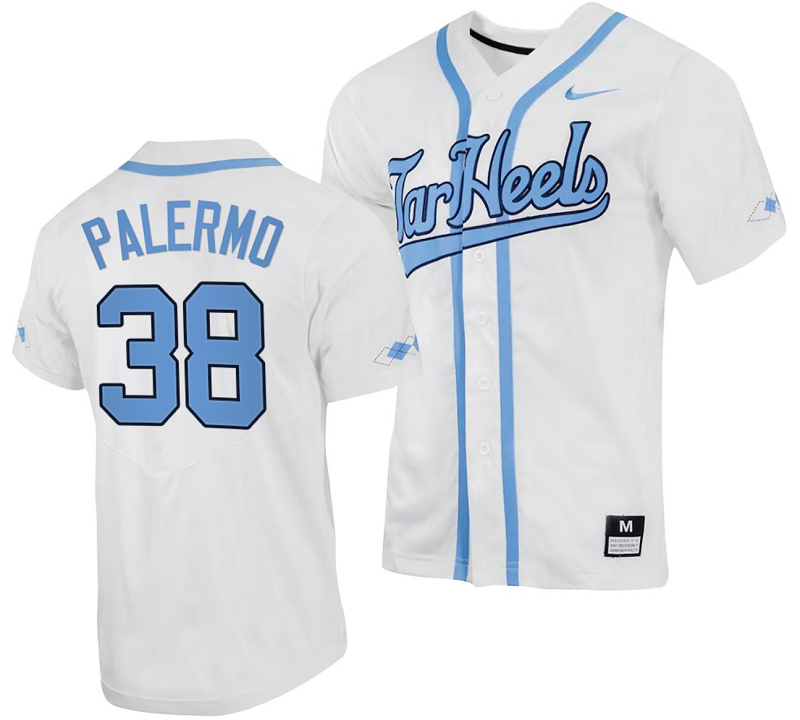 Davis Palermo Jersey #38 North Carolina Tar Heels Baseball White Full-Button