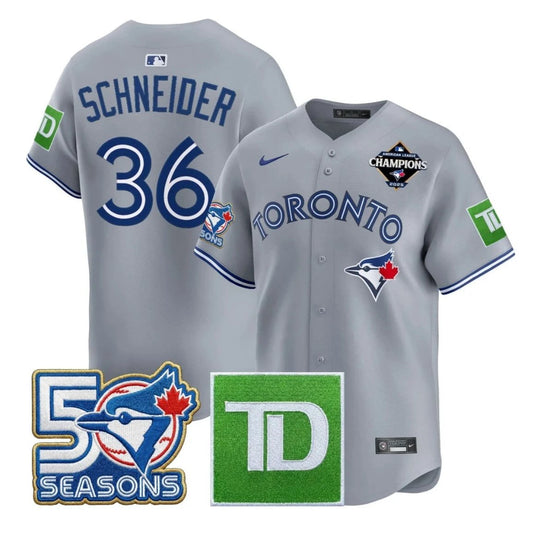 Davis Schneider #36 Toronto Blue Jays Grey Jersey - All Stitched
