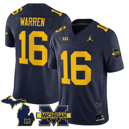 Davis Warren Jersey #16 Michigan Wolverines 2025 Vapor Stitched Navy