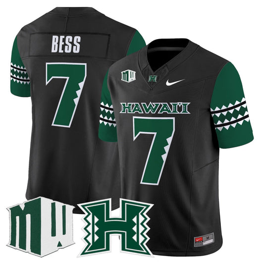 Davone Bess Jersey #7 Hawai'i Rainbow Warriors 2025 Vapor Stitched Black