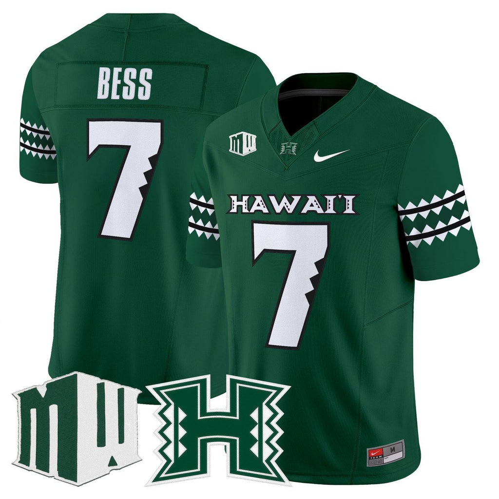 Davone Bess Jersey #7 Hawai'i Rainbow Warriors 2025 Vapor Stitched Green