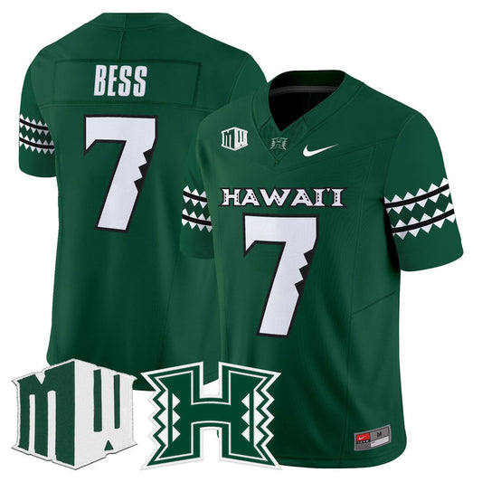 Davone Bess Jersey #7 Hawai'i Rainbow Warriors 2025 Vapor Stitched Green