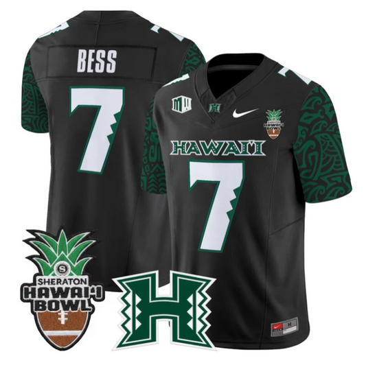 Davone Bess Jersey #7 Hawai'i Rainbow 2025 Hawai'i Bowl Stitched Black Limited