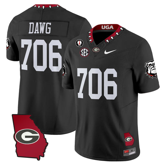 Dawg Jersey #706 Georgia Bulldogs 2025 Georgia Map, Vince Dooley Stitched Black
