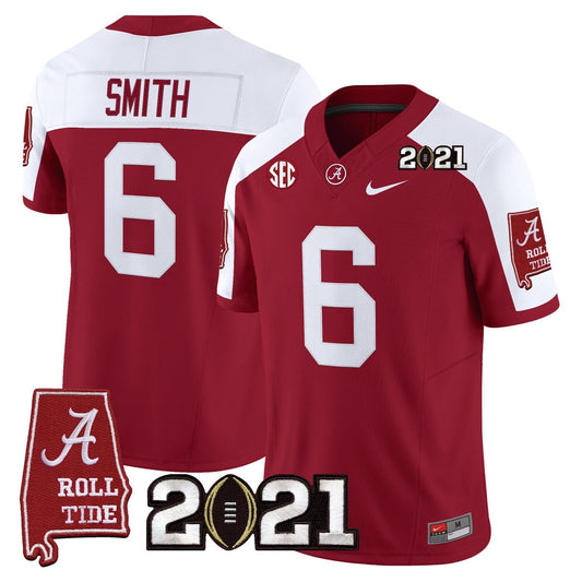 DeVonta Smith Jersey #6 Alabama 2021 CFP Championship Alabama Map Crimson Alter