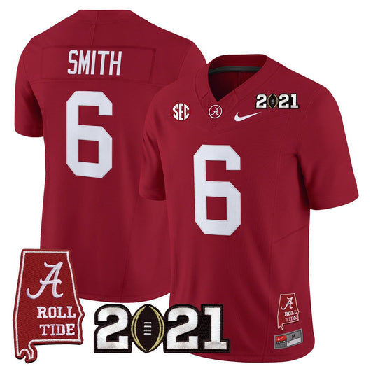 DeVonta Smith Jersey #6 Alabama 2021 CFP Championship Alabama Map Crimson