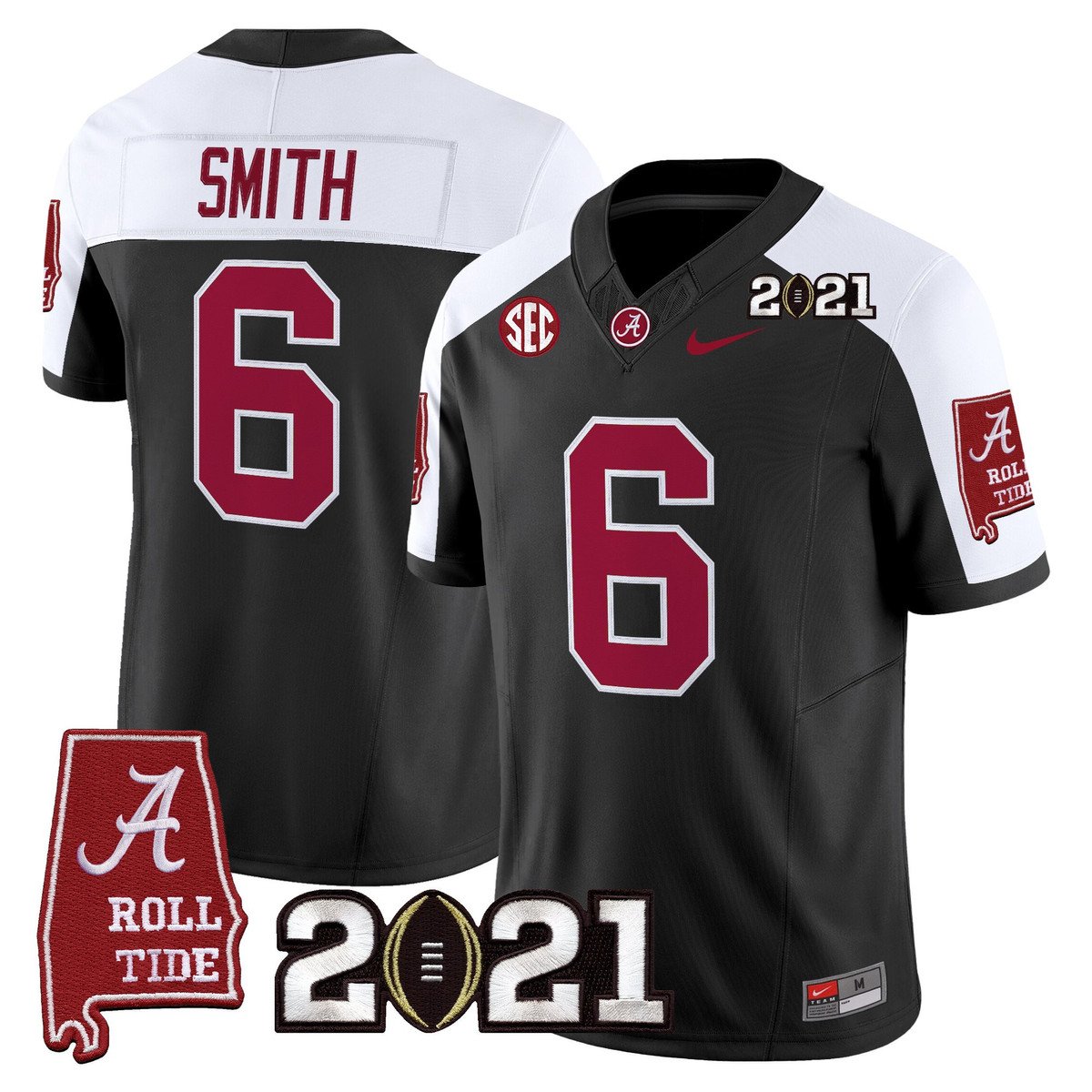DeVonta Smith Jersey #6 Alabama 2021 CFP Championship Alabama Map Black Alter