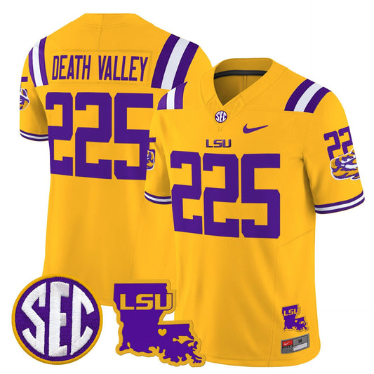 Death Valley Jersey #225 LSU Tigers 2025 Louisiana Patch Stitched Gold