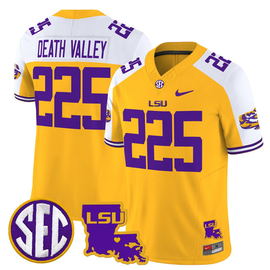 Death Valley Jersey #225 LSU Tigers 2025 Louisiana Patch Stitched Gold Alter