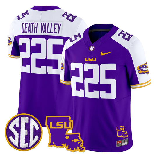 Death Valley Jersey #225 LSU Tigers 2025 Louisiana Patch Stitched Purple Alter