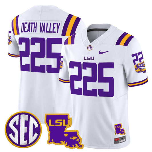 Death Valley Jersey #225 LSU Tigers 2025 Louisiana Patch Stitched White