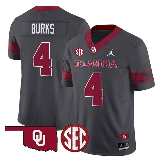 Deion Burks Jersey #4 Oklahoma Sooners 2025 Vapor Limited Stitched Anthracite
