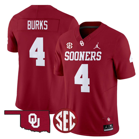 Deion Burks Jersey #4 Oklahoma Sooners 2025 Vapor Limited Stitched Crimson