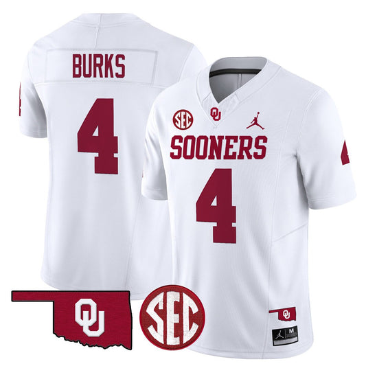 Deion Burks Jersey #4 Oklahoma Sooners 2025 Vapor Limited Stitched White
