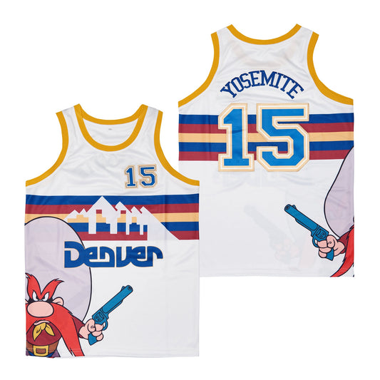 Denver #15 Yosemitte Movie Basketball Jersey White