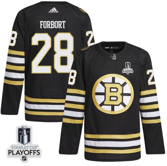 Derek Forbort 28 Boston Bruins 2024 NHL Playoffs Patch Home Jersey - Men, Black