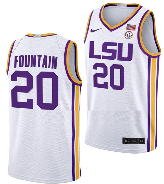 Derek Fountain Jersey LSU Tigers College Basketball Limited White #20
