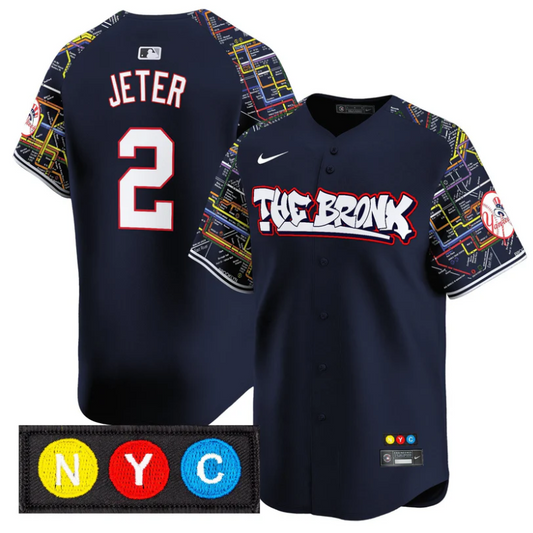 Derek Jeter Jersey #2 New York Yankees The Bronx Subway Style Premier Stitched Navy