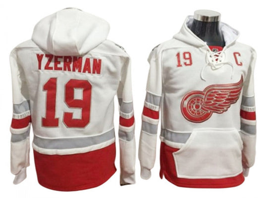 Detroit Red Wings #19 Steve Yzerman One Front Pocket Pullover Hoodie WHite