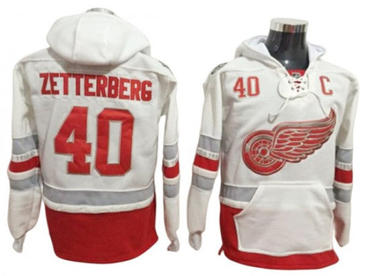 Detroit Red Wings #40 Henrik Zetterberg Hoodie -White
