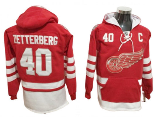 Detroit Red Wings #40 Henrik Zetterberg One Front Pocket Pullover Hoodie Red