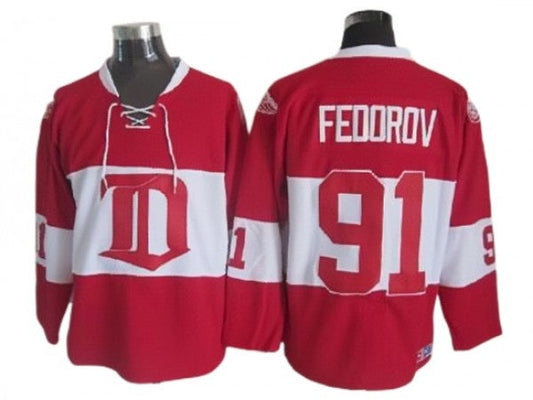Detroit Red Wings #91 Sergei Fedorov 2009 Vintage CCM Jersey - Red
