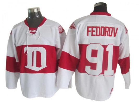 Detroit Red Wings #91 Sergei Fedorov 2009 Vintage CCM Jersey - White