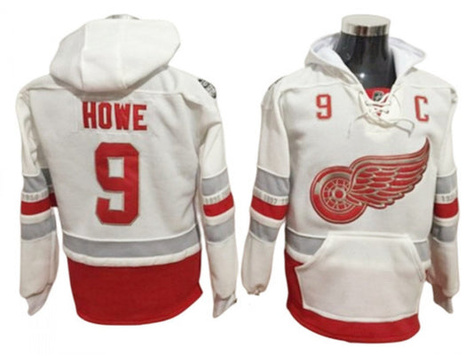 Detroit Red Wings #9 Gordie Howe One Front Pocket Pullover Hoodie White
