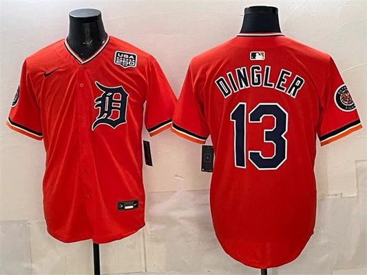 Detroit Tigers #13 Dillon Dingler Orange 2026 USA 250' Patch Stitched Jersey