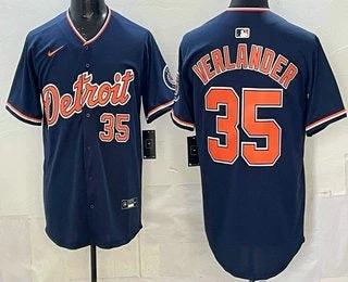 Detroit Tigers #35 Justin Verlander Navy Limited Jersey Stitched