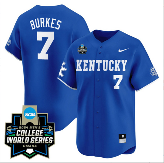 Devin Burkes Kentucky Wildcats College Baseball World Series Jersey – Blue
