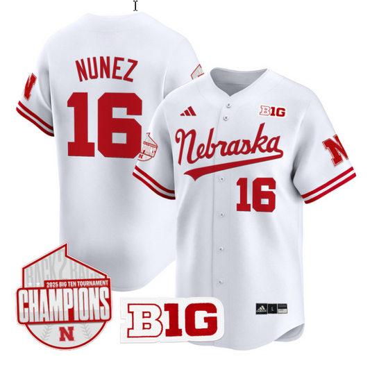 Devin Nunez Jersey #16 Nebraska Huskers Back 2 Back Champions Patch Vapor Limited Stitched White