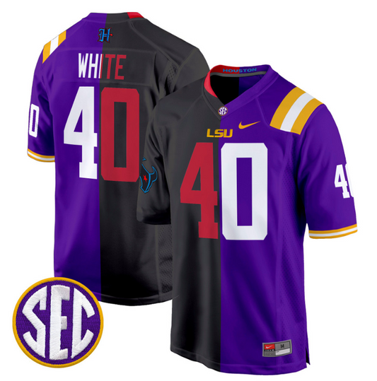 Devin White Jersey #40 LSU Tiger Split Game College Football All Stitched