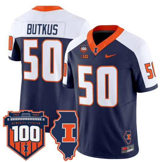 Dick Butkus Jersey #50 Illinois Fighting 100th Memorial Stadium Navy Alter