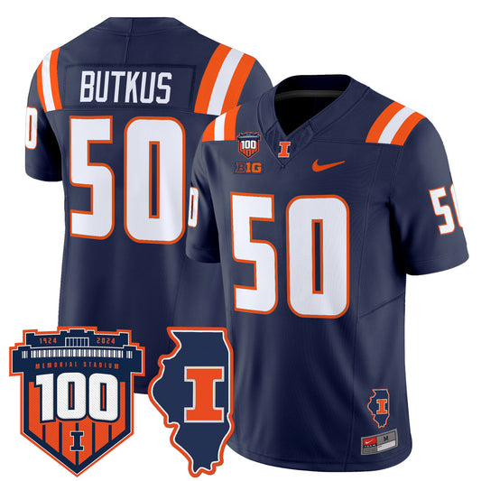 Dick Butkus Jersey #50 Illinois Fighting 100th Memorial Stadium Navy