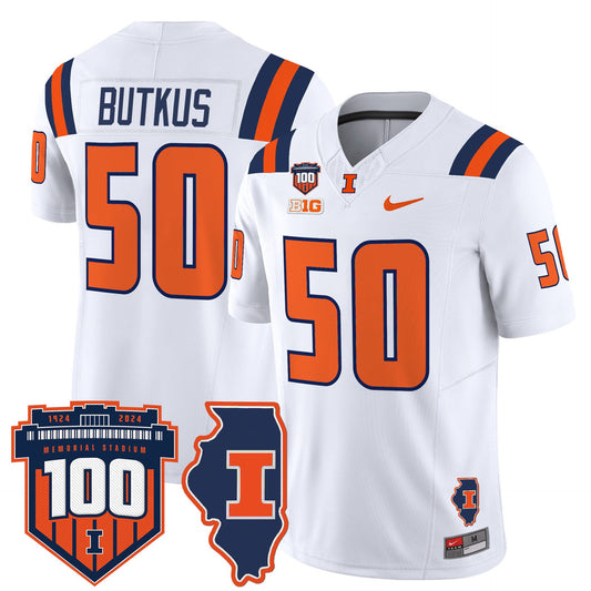 Dick Butkus Jersey #50 Illinois Fighting 100th Memorial Stadium White
